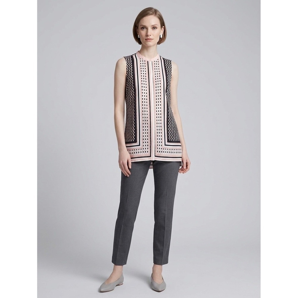 Premise Womens Pink Black Geometric Print Sleeveless Button Up Blouse Top Large